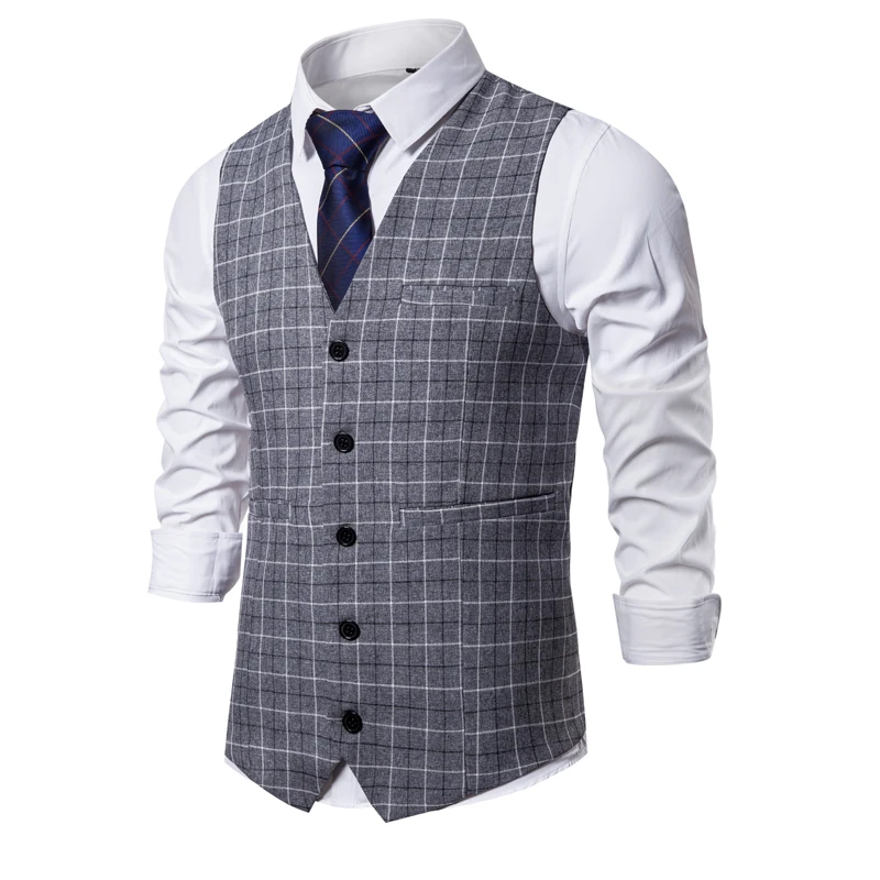 

Mens Sleeveless Suit Vest European Size Waistcoat High Quality Plaid Waistcoat for Men suit vest men