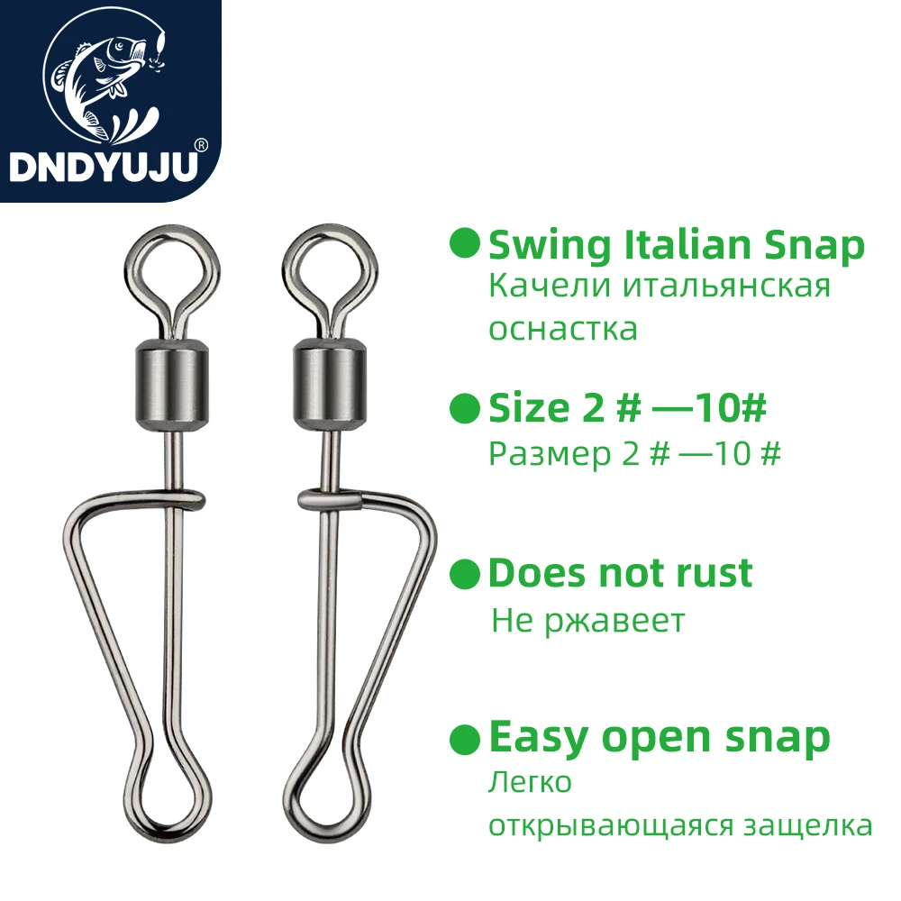 

DNDYUJU 100pcs Rolling Swivel Swing Italian Snap Fishing Swivels Stainless Steel Terminal Connector Fishing Accessories Tackle