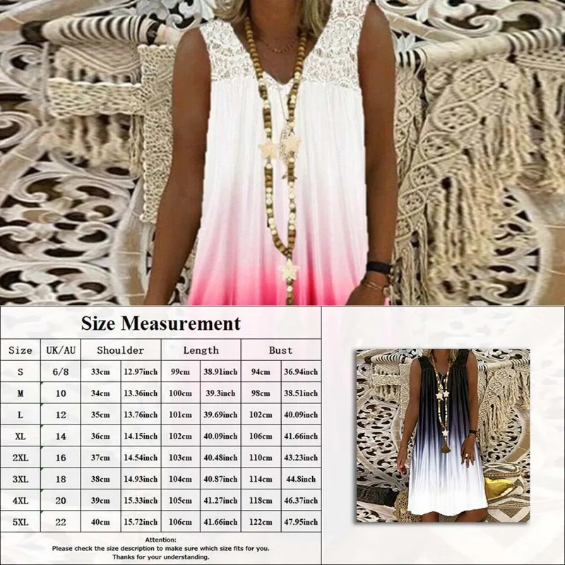 

2020 Gradient Print Stitching Lace V-neck Short-sleeved Dress Boho Sundress Ladies Summer Casual Loose Dress Plus Size Clothing