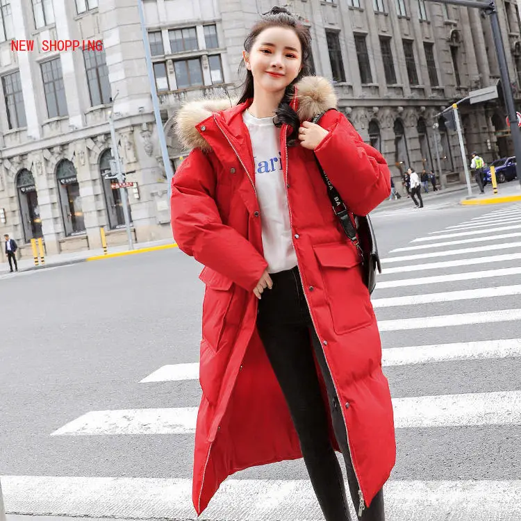 

Woman Faux Fur Collar Hooded Cotton Parkas Jackets Winter Jacket Coat Women Warm Thicken Cotton Coats Long Female Loose Outwear