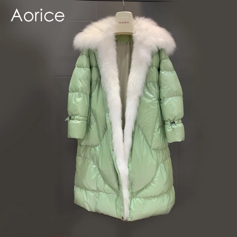 Aorice/зимняя женская теплая Повседневная куртка-пуховик 90%, пальто с лисьим меховым воротником для девочек, Женская длинная куртка, пальто C401202