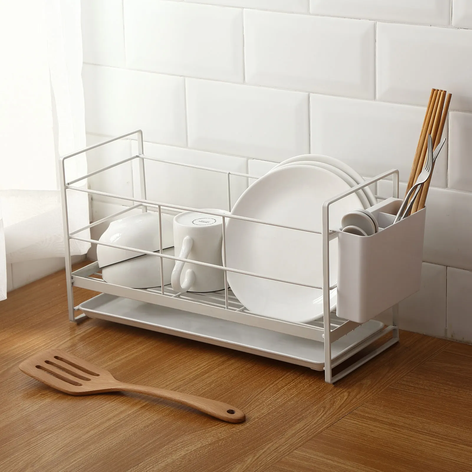 

Dish Drying Rack with Removable Drain Board kitchen accessories for Dish Storage Rack with Chopsticks Barrel Drainer