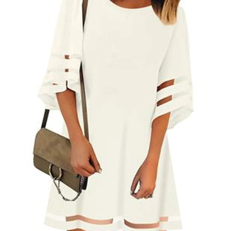 Летнее женское модное платье женские повседневные платья свободные однотонные