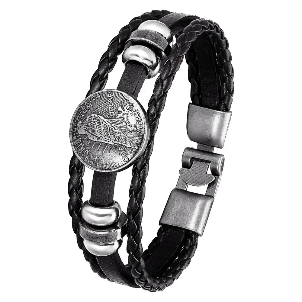 

Premium Fashion Vintage Leather Bracelet Men's Eagle Totem Multilayer Woven Warp Knit Bracelet Pulseira Masculina