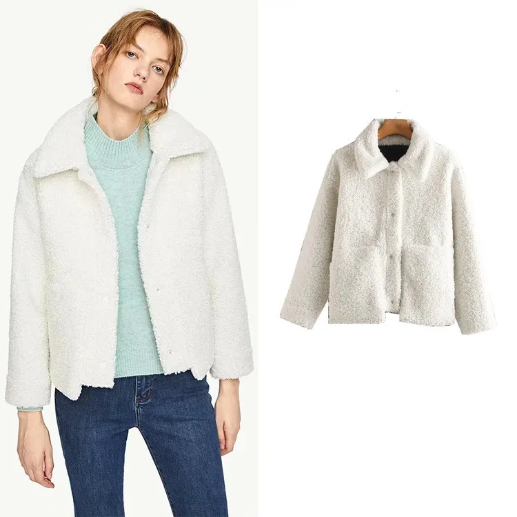 

2021 feminino korean abrigos mujer women fur design coat solid color winter plush top za người phụ nữ áo khoác