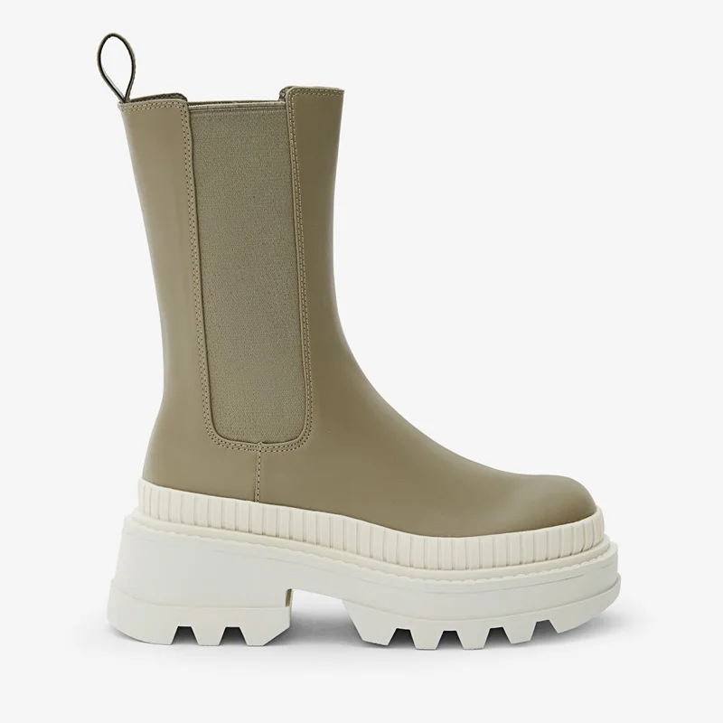 

Thick-soled Winter Mid-high-heeled Short Platform Chelsea Women's Boots Tide Mid-calf Boot Mixed Colors Shoes
