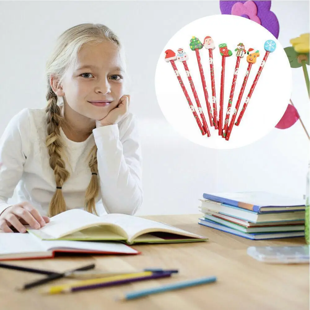 

Randomly Style Kawaii Hb Wood Pen Christmas Eraser Kids Eraser Gifts School With With Gift Pencil Stationery K7s4