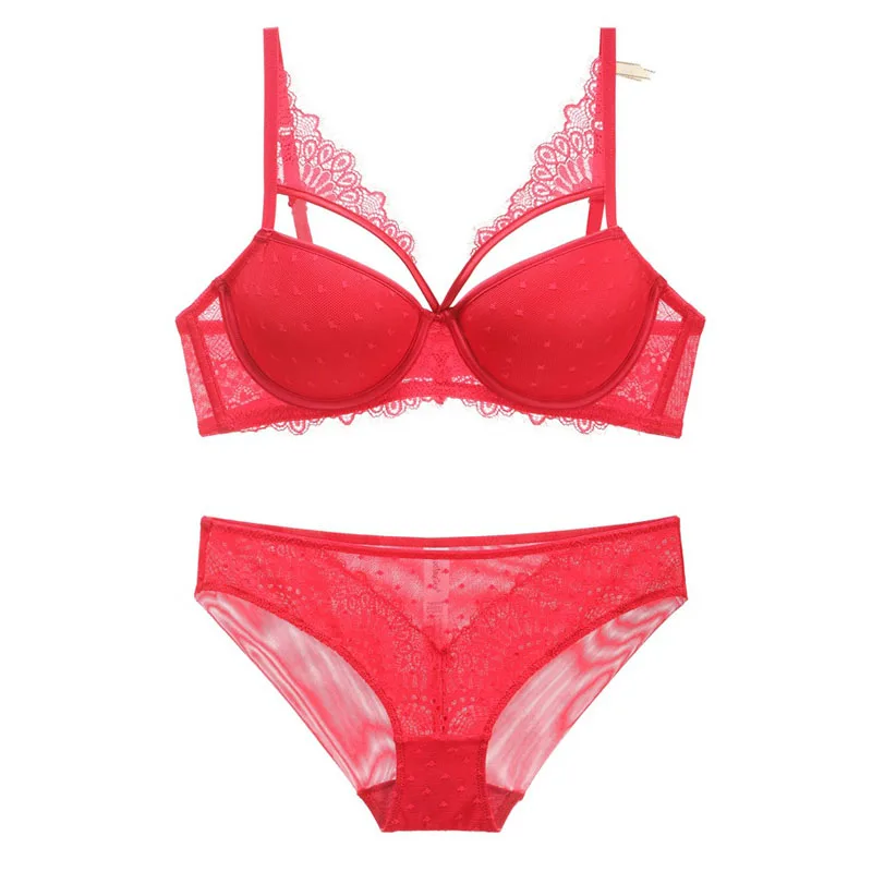 Комплект женского нижнего белья кружевной бюстгальтер с пуш-ап и прозрачные