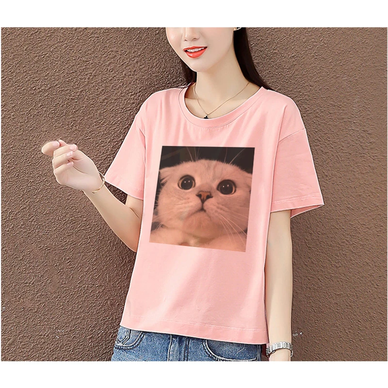 Корейская летняя Милая футболка Ulzzang с принтом кота любит животных и собак топы