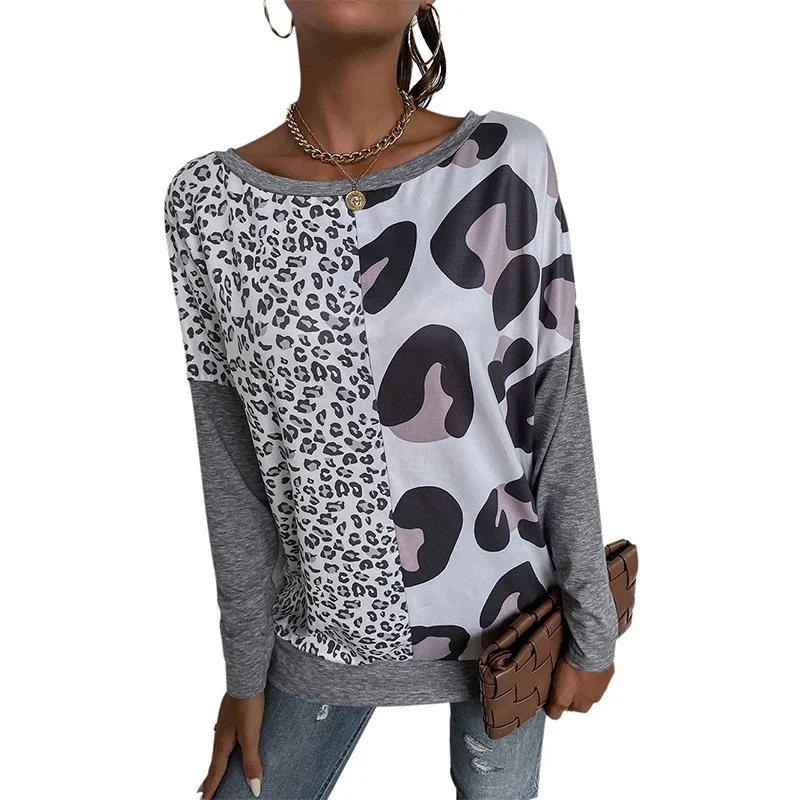 

Women's Sexy Leopard Print Patchwork Plus Size Long-Sleeved Casual T-Shirt Tops Fall Fashion Casual Harajuku Vintage Streetwear