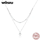 Женское серебряное ожерелье в форме сердца, двухслойная Подвеска из стерлингового серебра 925 пробы, длинная цепочка 50 см, Подарочная бижутерия CTN168