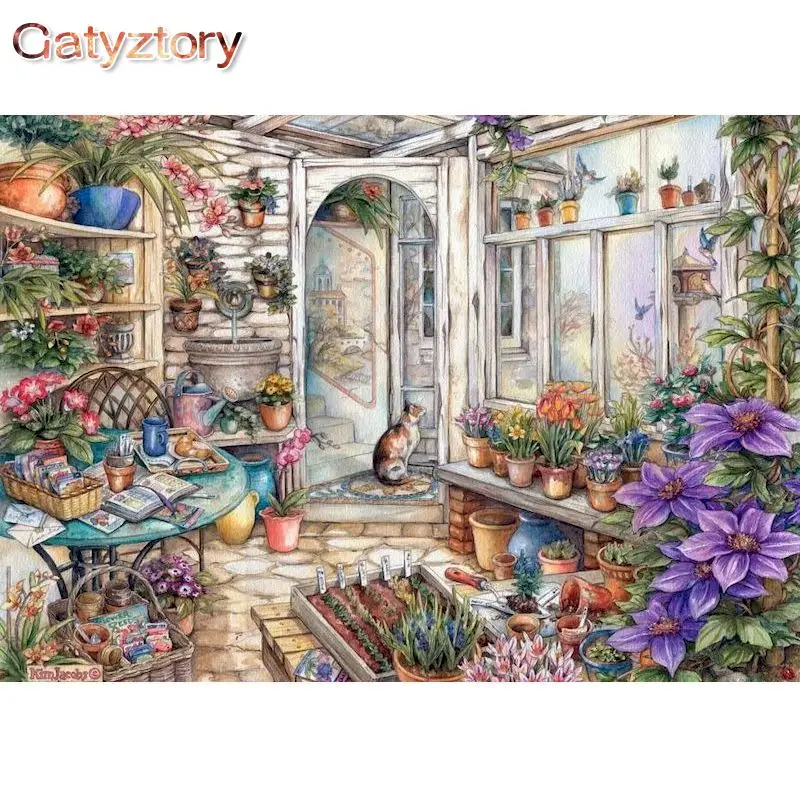 

GATYZTORY Frame Florist Landscape Paint By Numbers For Adults Kids Handpainted Oil Painting Canvas Drawing DIY Gift Home Wall D