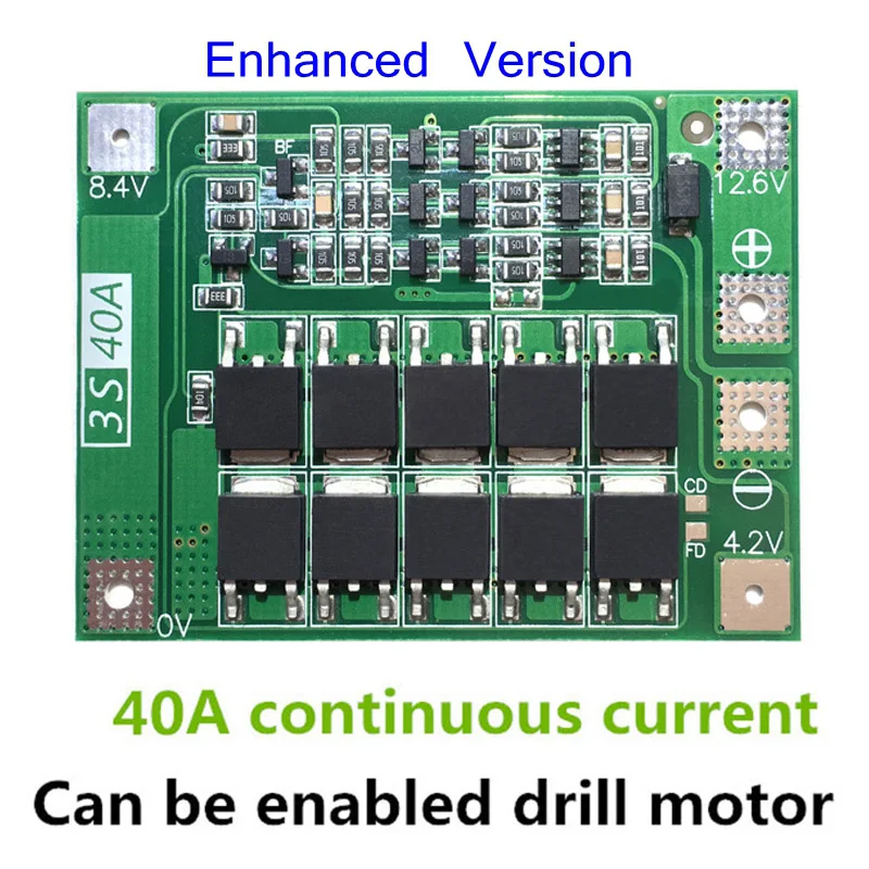 Защитная плата PCB BMS зарядного устройства литий-ионной батареи 3S 40A для двигателя
