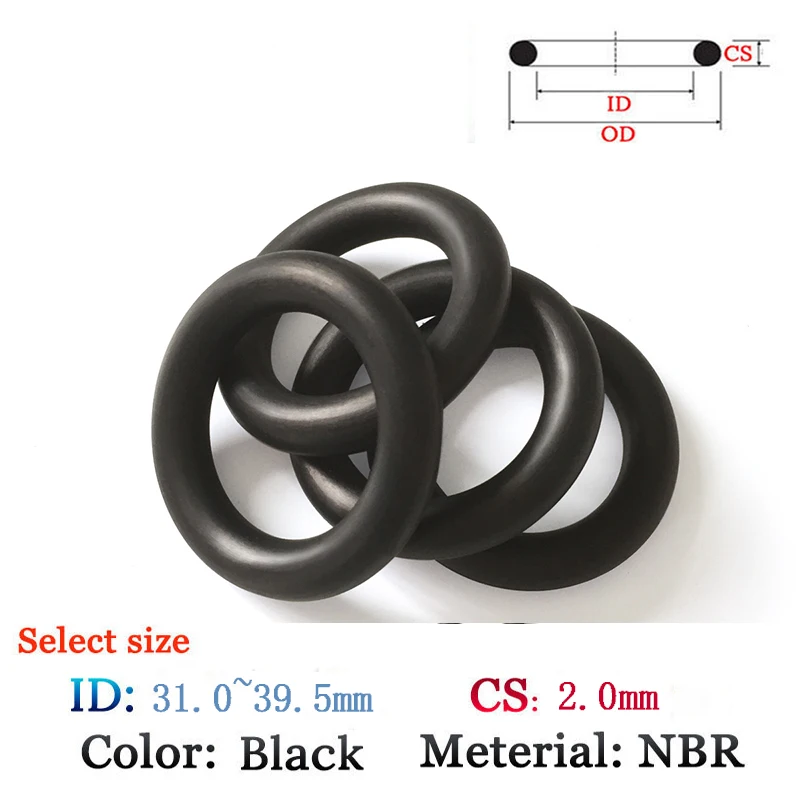 

Plastic O-Ring NBR Gasket CS 2.0mm ID31.0-39.5mm Fluoro Rubber for oil and waterproof seal film gasket Silicone black Ring Seal