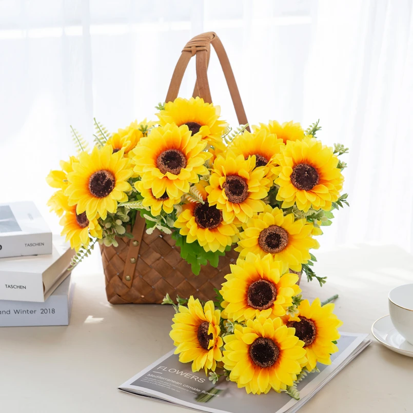 

7 Head Artificial Flowers Silk Sunflower Scrapbook Mother's Day Gifts Wedding Christmas Decoration Vase for Home Outdoor Garden