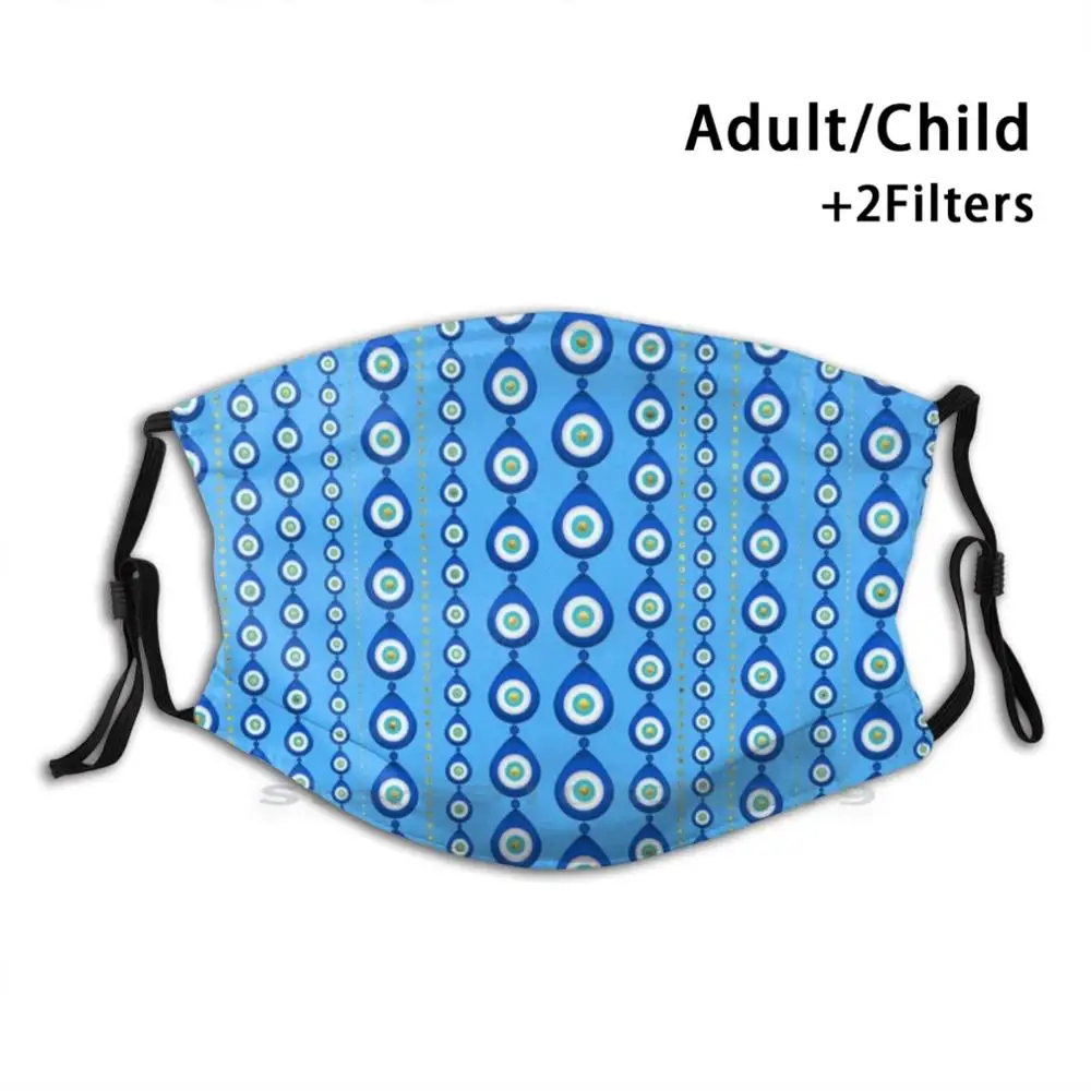 

Evil Eye Pattern - Sky Blue With Golden Accents Reusable Mouth Face Mask With Filters Kids Evil Eye Greek Mati Evil Eye Pattern