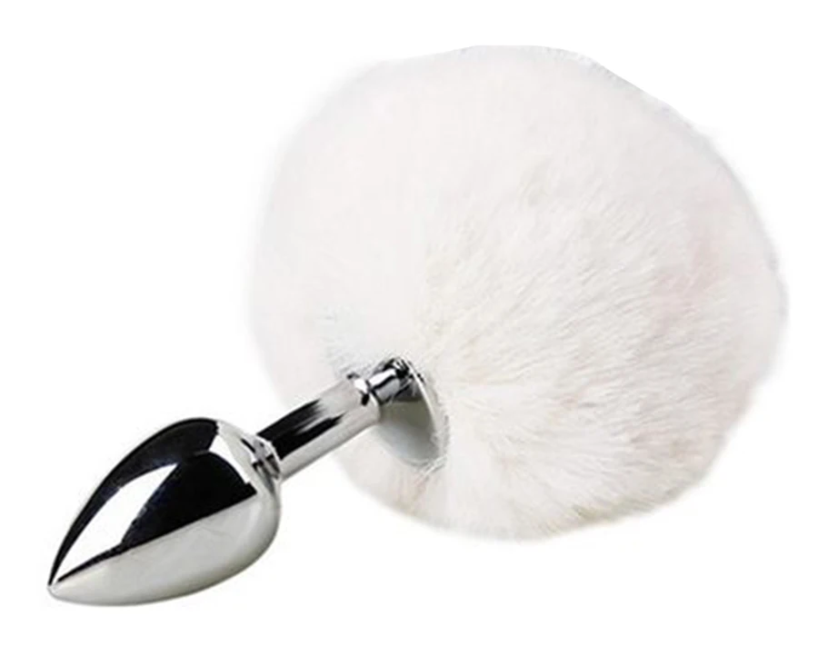 Заячий хвост белый кролик Анальная пробка нержавеющая сталь и силиконовый