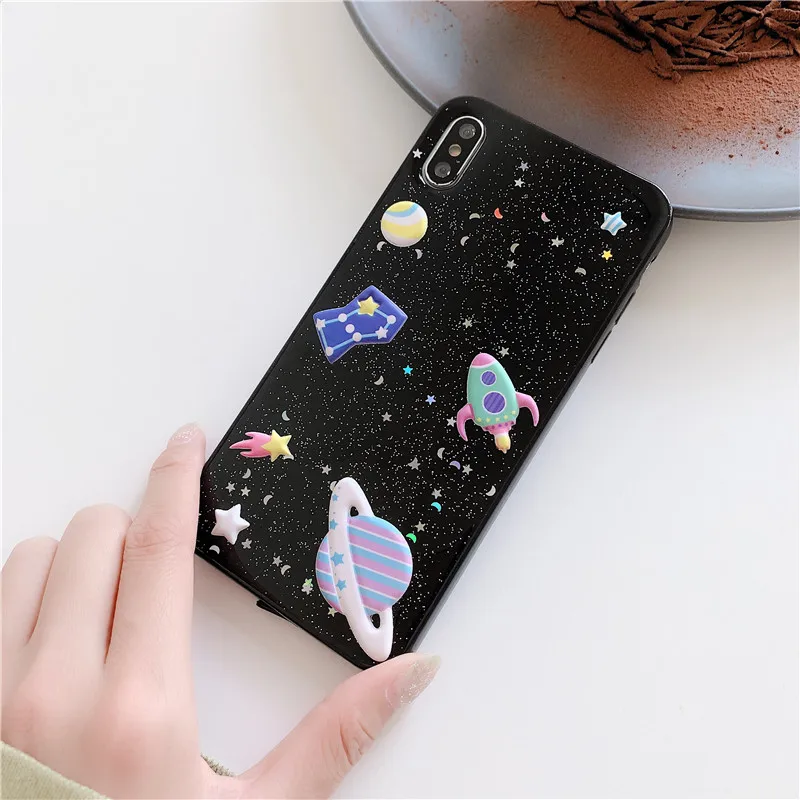 3D Блестящий чехол с Луной для iPhone X XR XS MAX роскошный силиконовый матовый