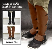 men medieval viking knight costume larp pu leather leg armor gothic greaves half chaps gaiter cosplay rider shoe boot cover