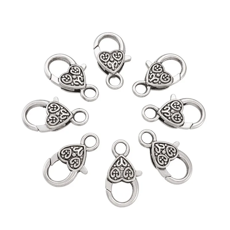 Antique Silver 50 шт., 25,5x14x6 мм, Тибетский Стиль, сердце, омары, застежки, не содержит свинец и кадмий и никель, античный серебряный цвет F95 - Цвет: Antique Silver