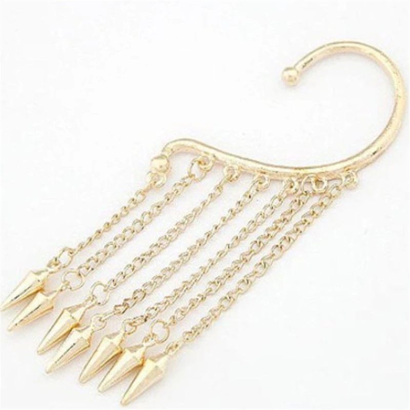 

2019 New Arrive Chic Women's Long Drop Tassel Chain Wrap Around Ear Cuff Clip Earrings Long Tassel No Piercing Earrings Jewelry
