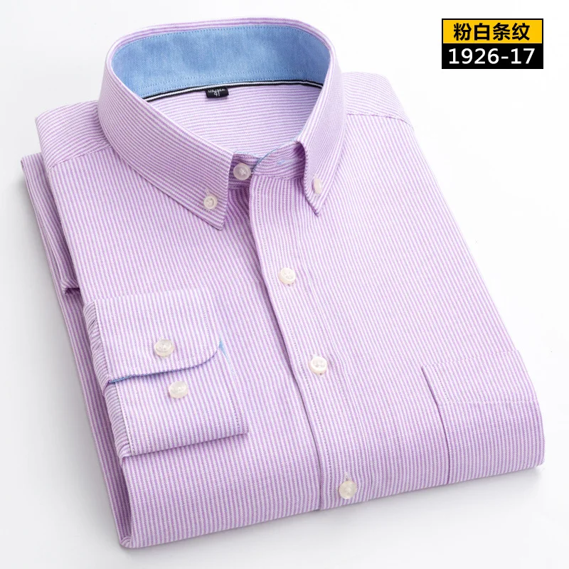 Мужская Однотонная рубашка из ткани Оксфорд повседневная классическая с левым