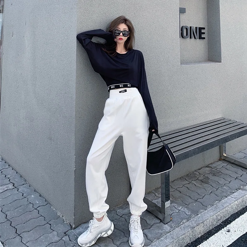 

Soft Girls Casual 2021 Fashion Ladies Elegant Cotton Harem Steertwear Female Loose Trousers Sweet Women Chic Pants