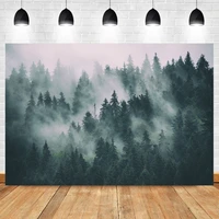 laeacco oil paiting dark forest jungle pine tree fog scenic winter snow photo background photographic backdrops photocall studio