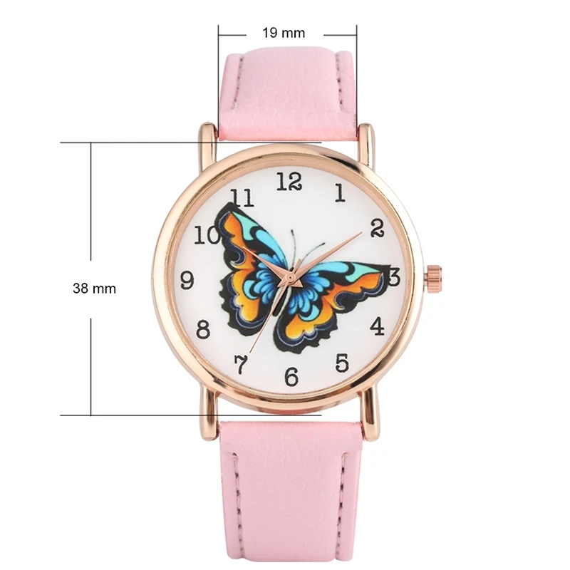 

Fashion Butterfly Pattern Dial Casual Quartz Analog Watches for Women Premium PU Leather Strap Wristwatch for Girls