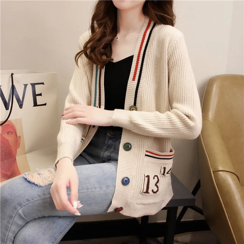 

Осень-зима 2020, женский шерстяной свитер, кардиган с V-образным вырезом, вязаный кардиган, верхняя одежда для девочек, корейские свободные шик...
