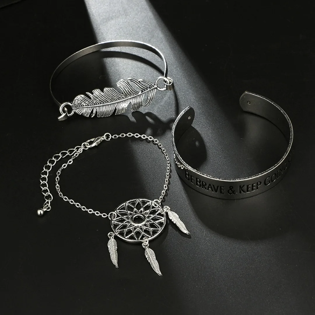 3 шт./компл. серебристого цвета в стиле Ловец снов цепь с перьями браслет Будьте