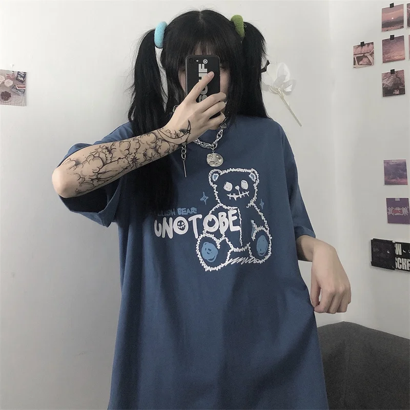 

Women'sT-Shirt 2021 Summer New Harajuku Streetwear T-Shirt Five Points Sleeve Baggy Fashion Crew Neck Cartoon Pattern Casual TOP