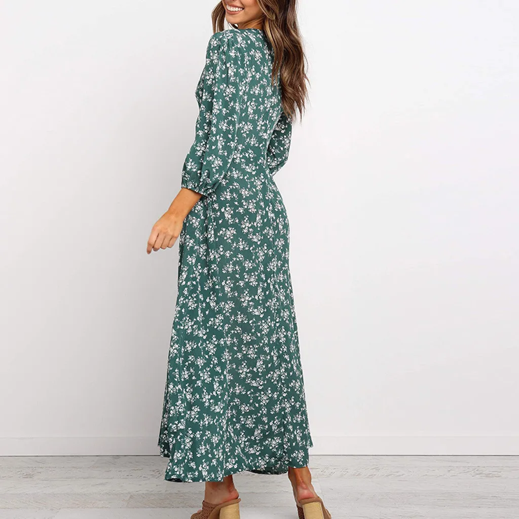 Летнее Длинное платье 2019 принт в стиле Бохо пляжное сексуальное элегантное