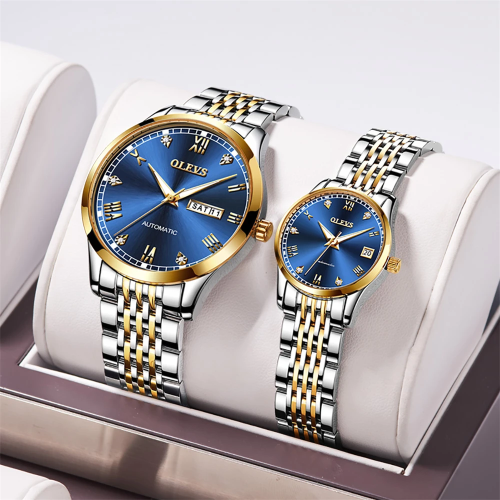 OLEVS Top Brand Luxury Couple Watch Women Men Mechanical Wristwatches Waterproof Fashion Automatic  Ladies Watches Montre Femme