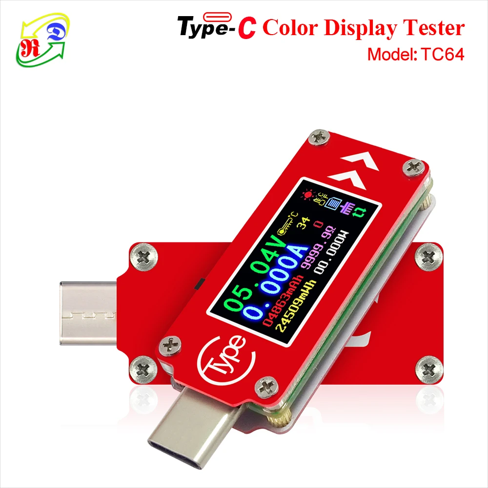 RD TC64 тип-c цветной ЖК-дисплей USB Вольтметр Амперметр Напряжение измеритель тока мультиметр батарея PD Зарядка банк питания USB Тестер