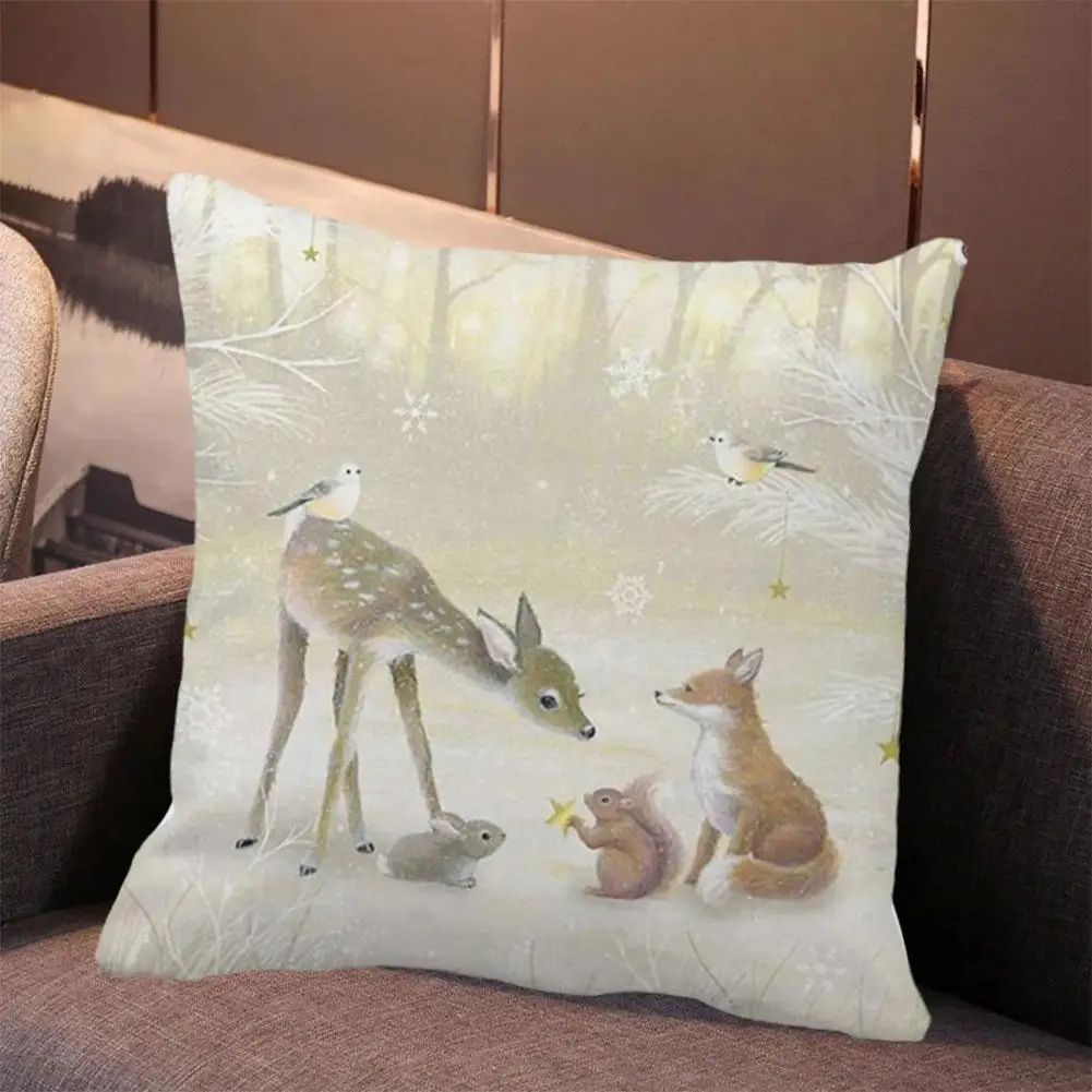 

Рождественская Подушка с изображением рождественского оленя в лесу, наволочка для домашнего дивана, декоративные Короткие Плюшевые подушк...