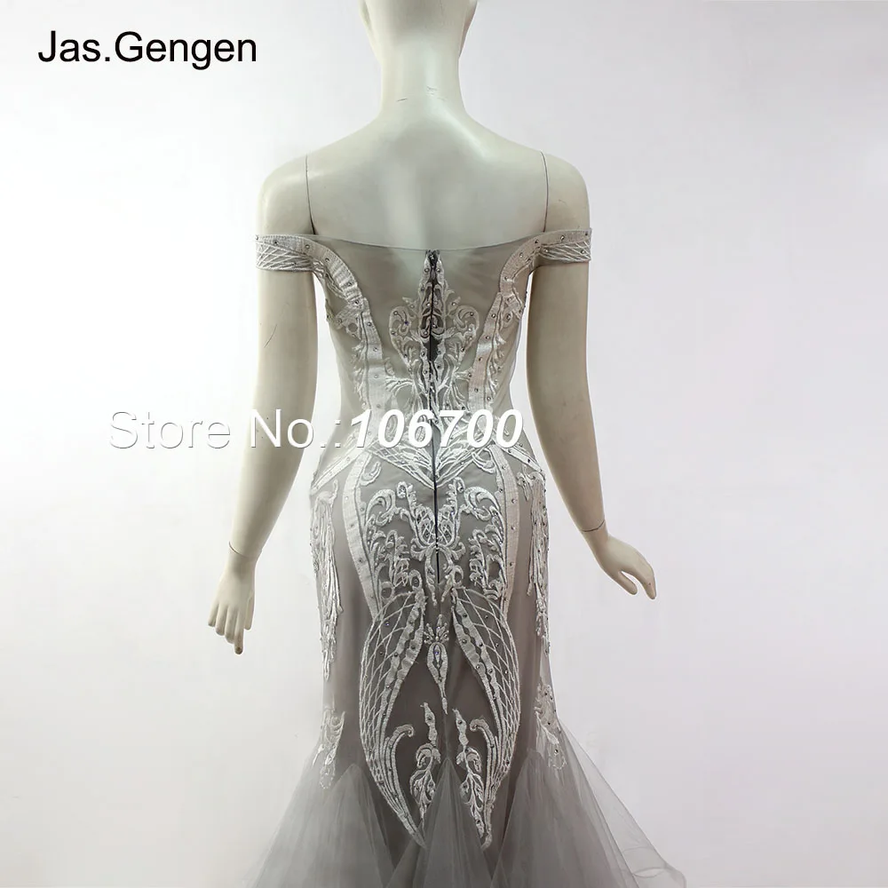 

Real Photos robe de soiree Formal Evening Dress Mermaid Off Shoulder Embroidery Lace Beaded Sheer Illusion Long Bridal Prom Gown