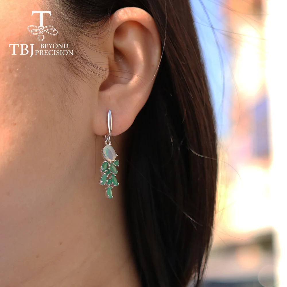 

2021 new 925 sterling silver jewelry set natural zambia emerald with real ethiopia Opal earring ring for women wife nice gift