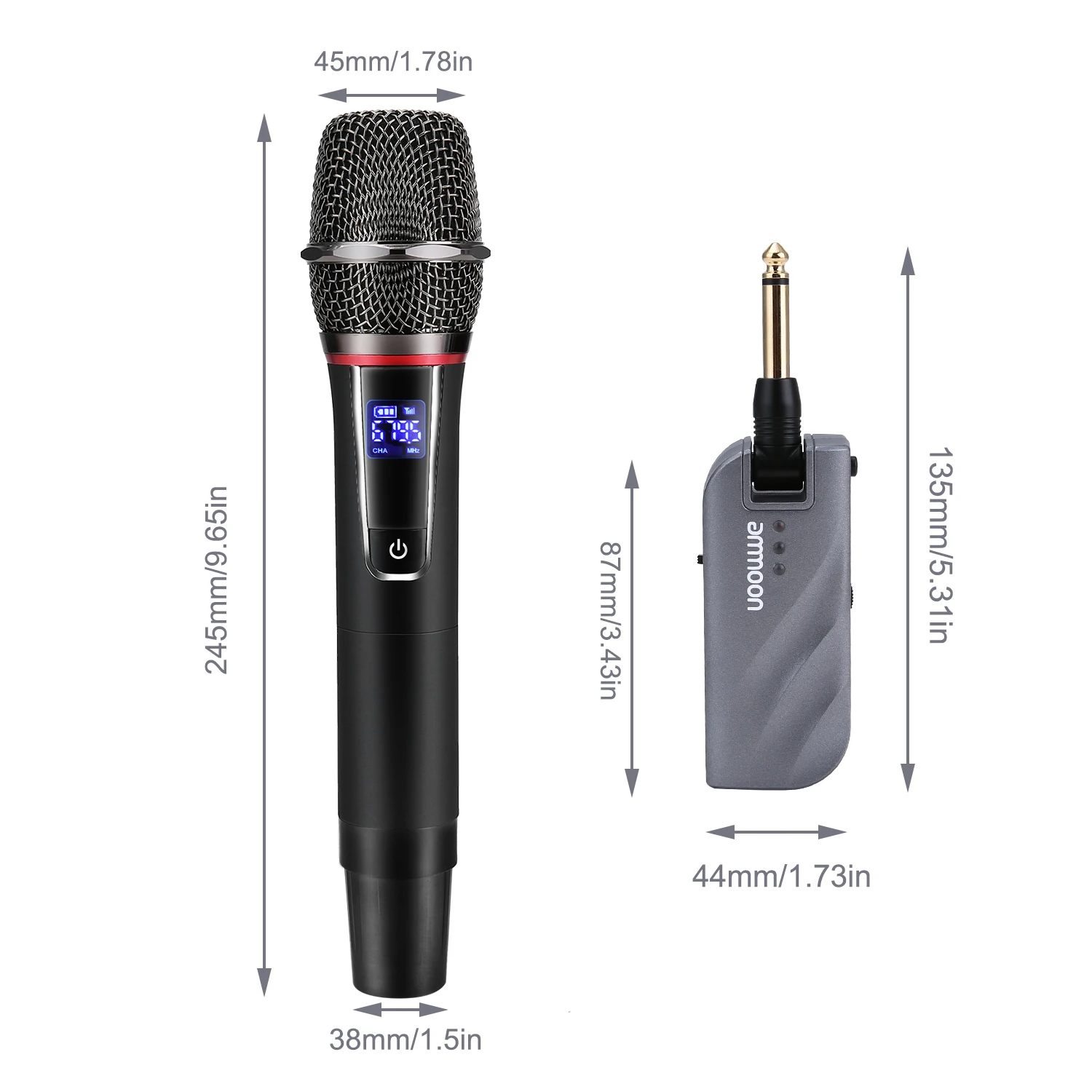 

ammoon UHF Wireless Microphone Mic System 10 Channels with 1 Handheld Microphone + 1 Mini Receiver for Karaoke Business Meeting