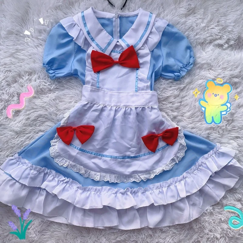 

Japanese Cute Cat Maid Blue and White Maid Costume Lolita Cosplay Animation Loli Performance Costume