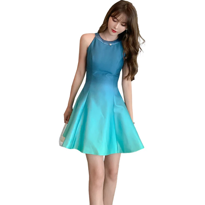 

Gradient Color Corset Casual A Line Dress Women Off Shoulder Mini Sun Dresses for Women Streetwear Backless Blue Ladies Dresses