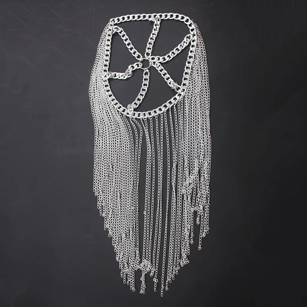 WKOUD EAM Женская длинная металлическая цепочка с кисточками темпераментная маска