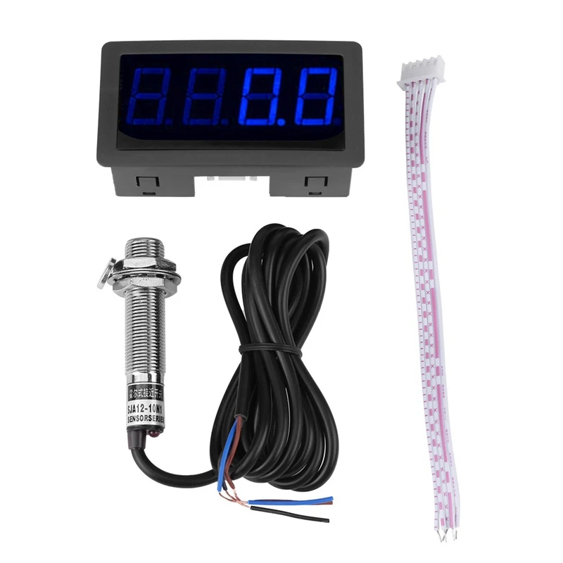 

Top!-Digital Tach Hour Meter Tachometer 4-Digit Tachometer Hall Switch Sensor RPM Speed Meter 10-9999RPM Blue