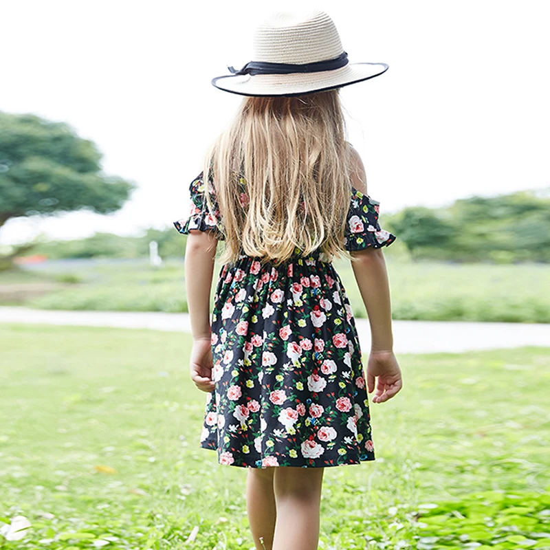 

Kids Girls Short Sleeve Summer Floral Mini Dress Princess Party Casual Sundress