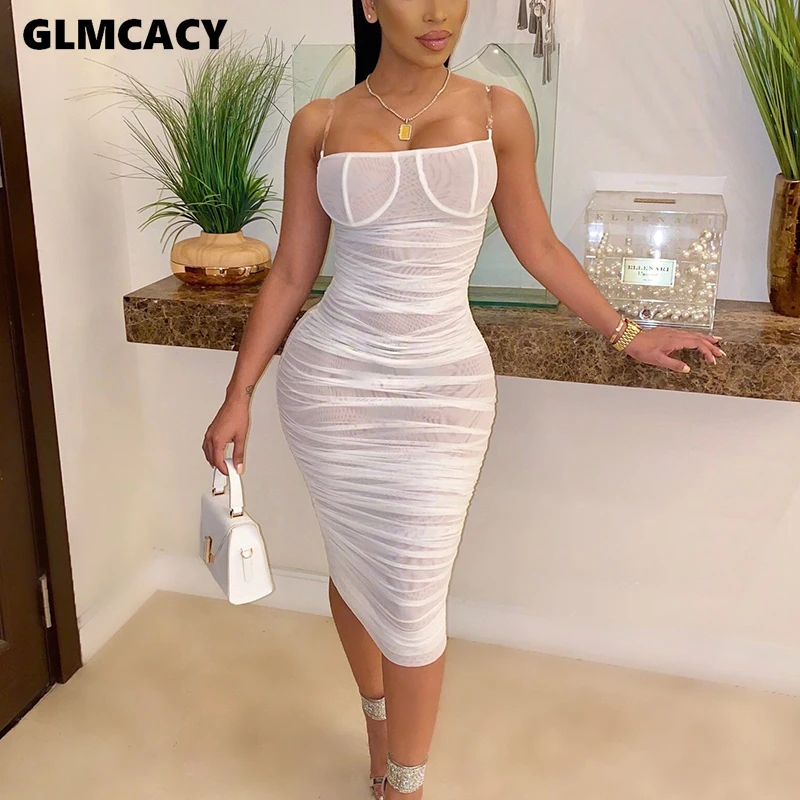 Женское Сетчатое платье на тонких бретельках с открытой спиной элегантное