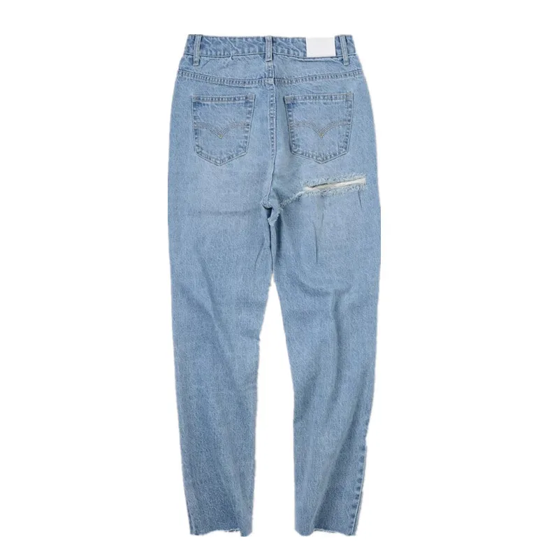 

Women's Cropped Jeans, 2021 Spring New High Waist Loose Slimming Back Hip Brushed Cut Burrs Jeans