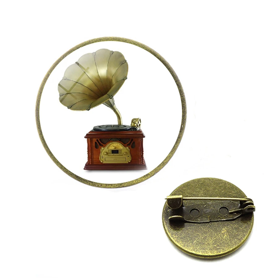 Винтаж виниловых пластинок граммофон Броши Стекло кабошон броши на булавке для