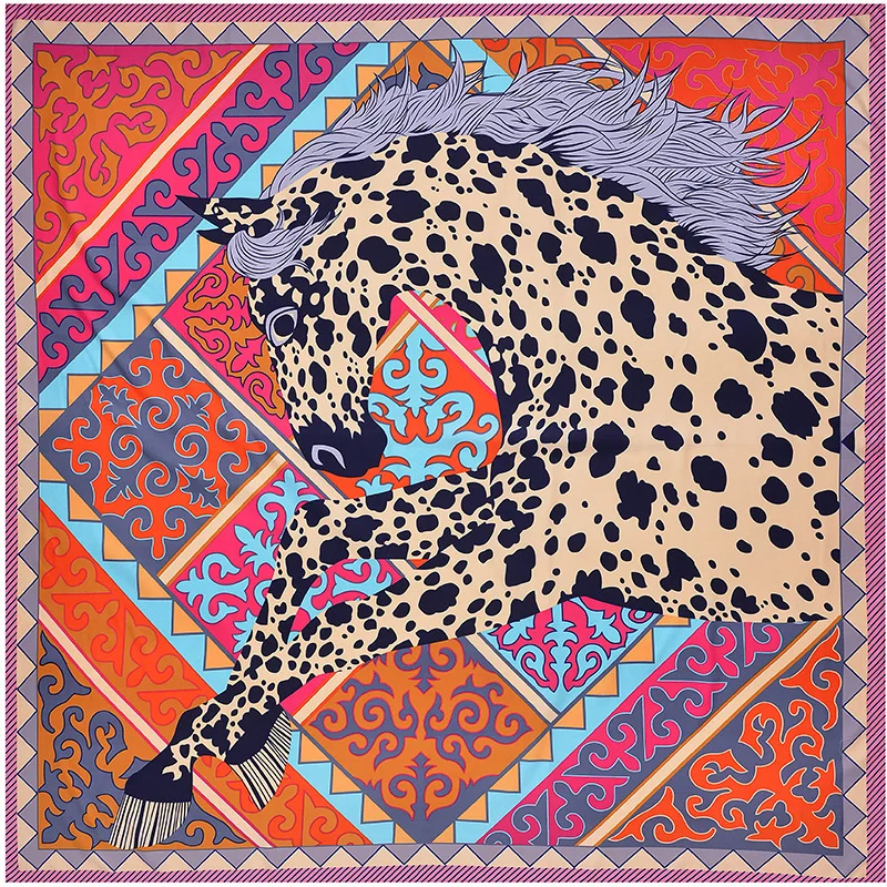 2020 women Leopard print square twil silk scarf fashion female shawls and wraps foulard femme horse banadana 130*130cm |