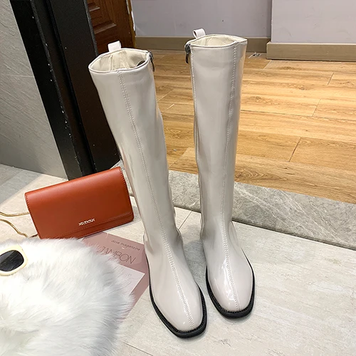 Beige Новинка года; цветные осенние сапоги; модные женские сапоги выше колена; женские сапоги; Цвет зеленый, желтый; сапоги синего, белого цвета; черные сапоги на платформе - Цвет: Beige