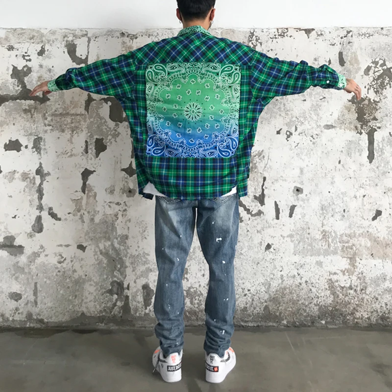 

Cashew Flower Men's Plaid Shirt Color Block Men Dress Shirts Chemise Homme Harujuku Japanese Streetwear Lapel Male Shirts